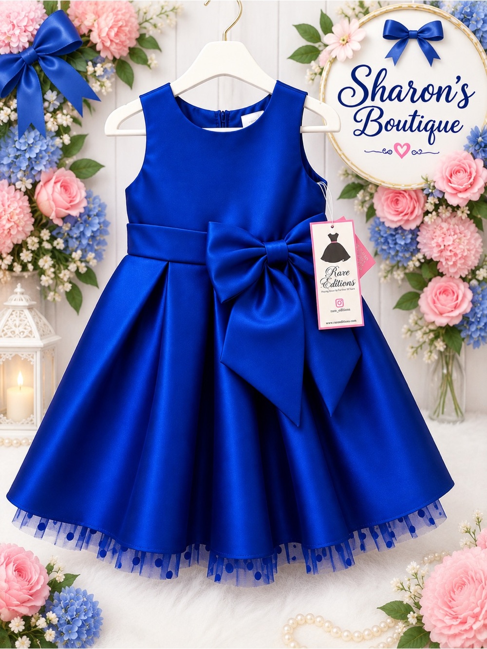 💙 Rare Editions Girls 3T Royal Blue Satin Special Occasion Dress – NWT